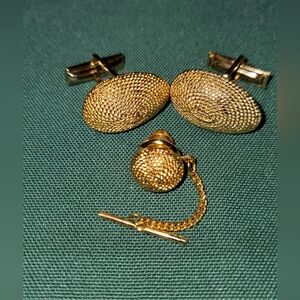 🗝Vtg Gold Tone Cufflinks With Tie Tack For Men